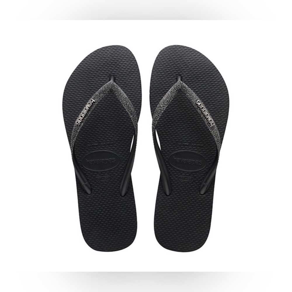 Havaianas Kids Glitter Flip Flops -NWT-Size 3/4 Youth -Black/Dark Grey Metallic